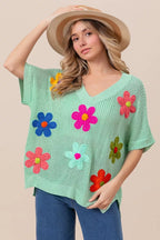 BiBi Flower Patches Dolman Sleeve Lightweight Sweater