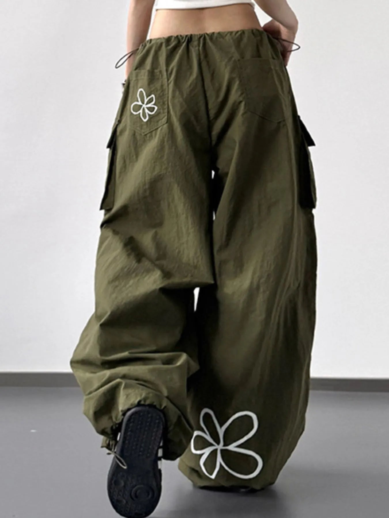 Drawstring Wide Leg Cargo Pants