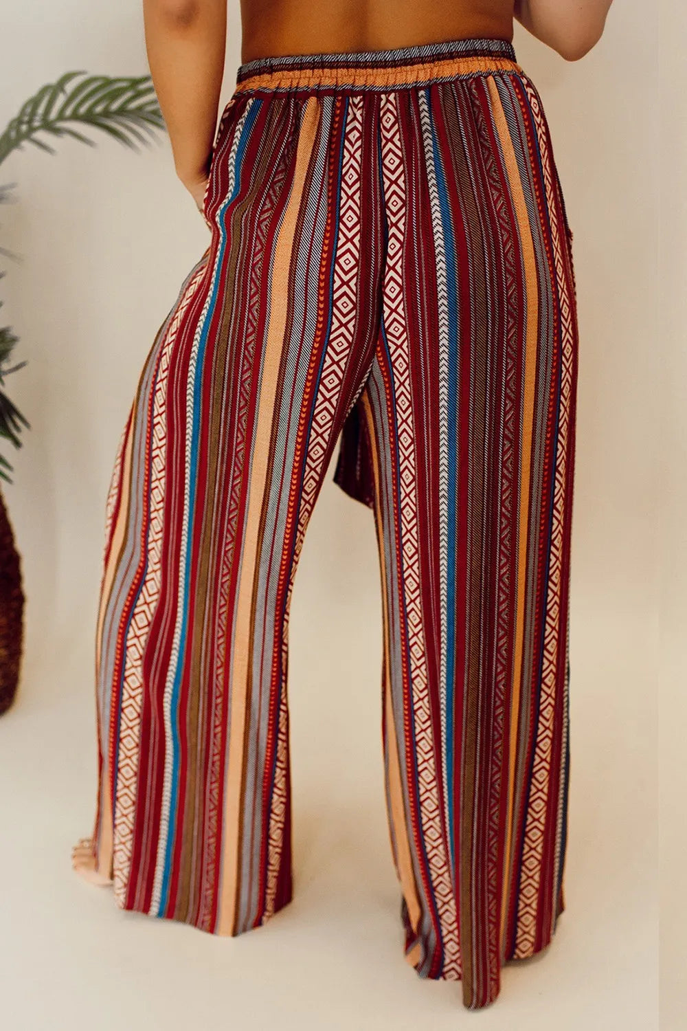 Printed Tied Wide Leg Pants Striped