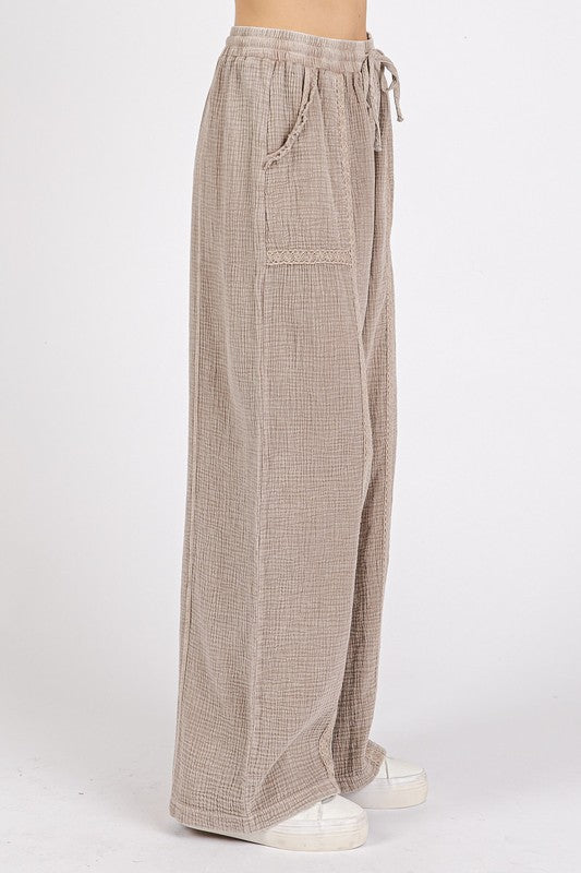Mittoshop Lace Trim Detail Elastic Waist Cotton Gauze Pants