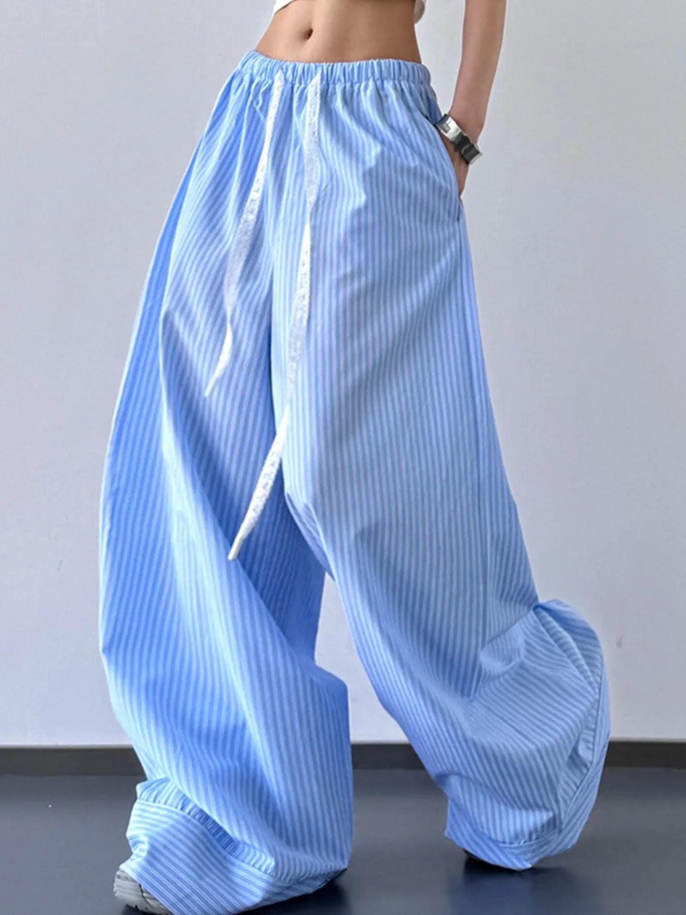 Striped Wide Leg Drawstring Pants