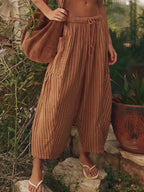 Full Size Striped Wide Leg Casual Pants Plus Size