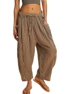 Full Size Striped Wide Leg Casual Pants Plus Size