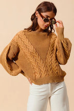 SO ME Mineral Washed Loose Fit Textured Cable Sweater