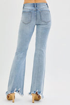RISEN Full Size Tummy Control Mid Rise Flare Jeans with Fray Hem Detailed Plus Size