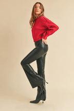 Aemi+Co Ribbed Hem Exposed Seam Round Neck Sweater