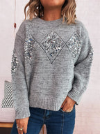 Sequined Diamond Pattern Oversized Sweater