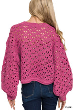 Zenana Oversized Cropped Crochet Knit Sweater
