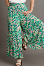 Umgee Full Size Mixed Print High Waist Wide Leg Pants Plus Size