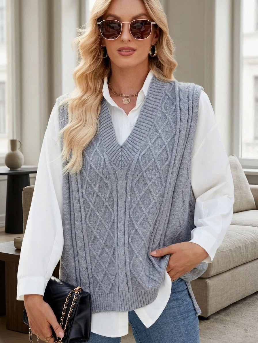 Cable Knit V-Neck Sweater Vest