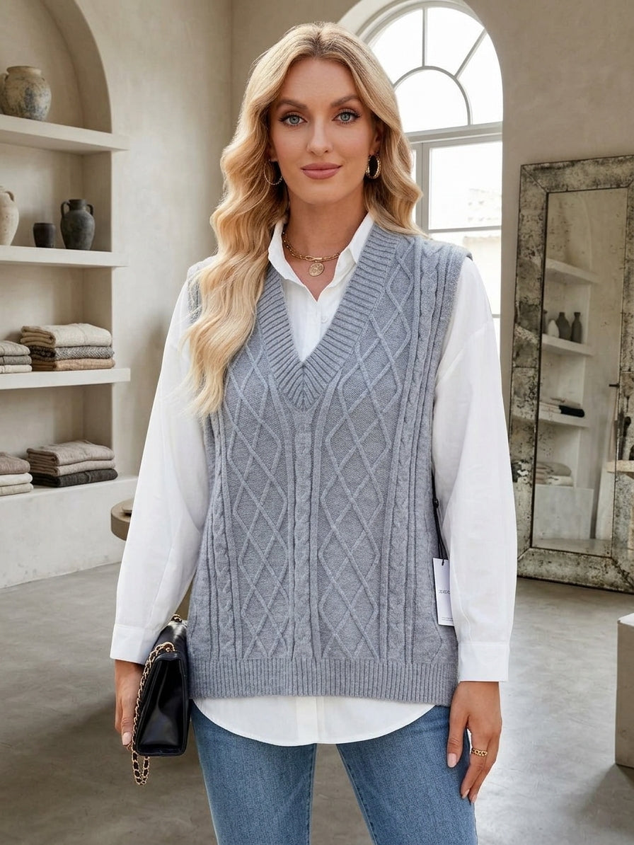 Cable Knit V-Neck Sweater Vest