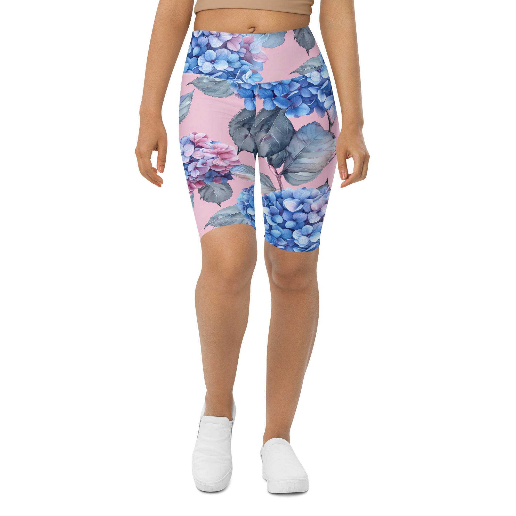 [Floral Bloom] Blushing Hydrangea Biker Shorts