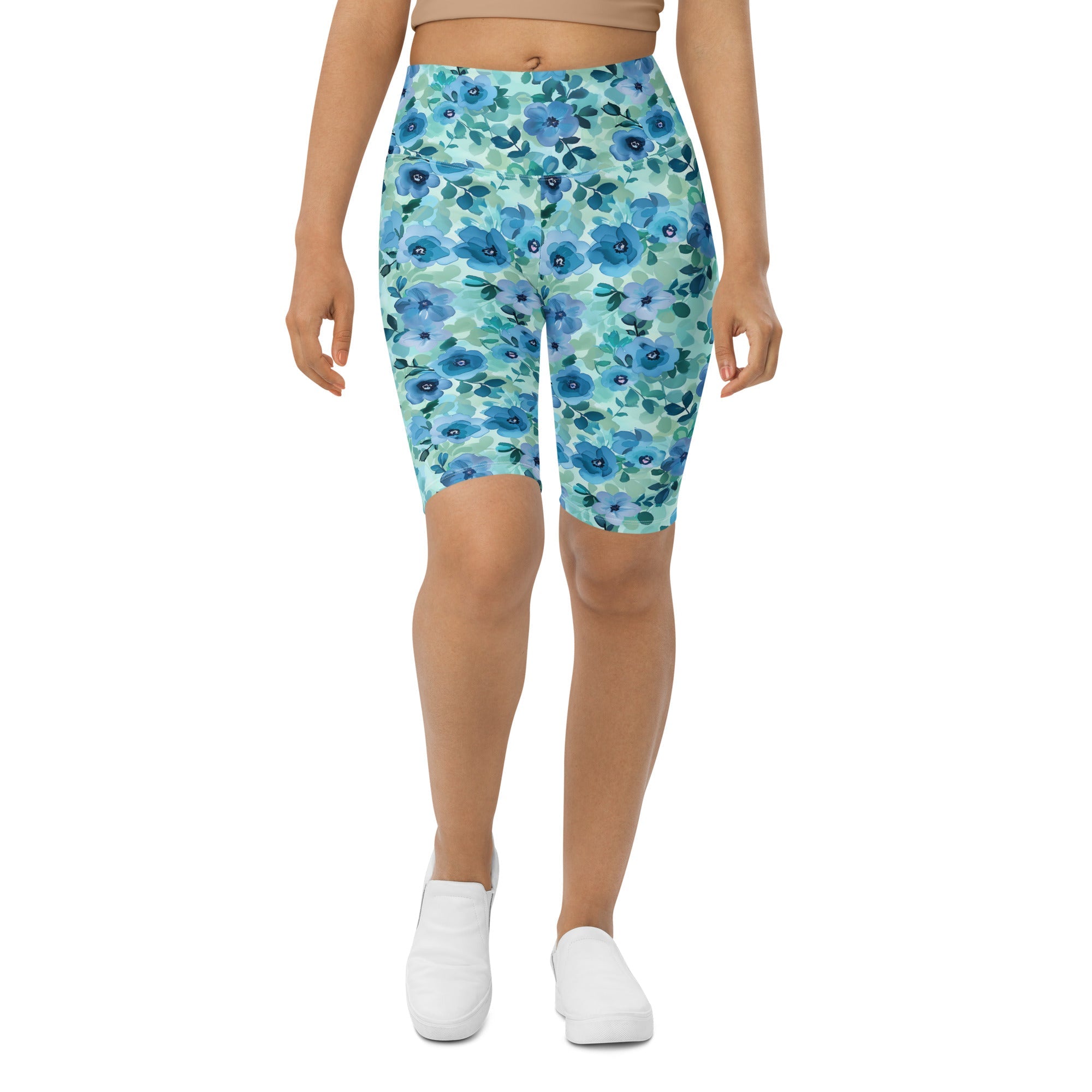 [Floral Bloom] Azure Meadow Biker Shorts