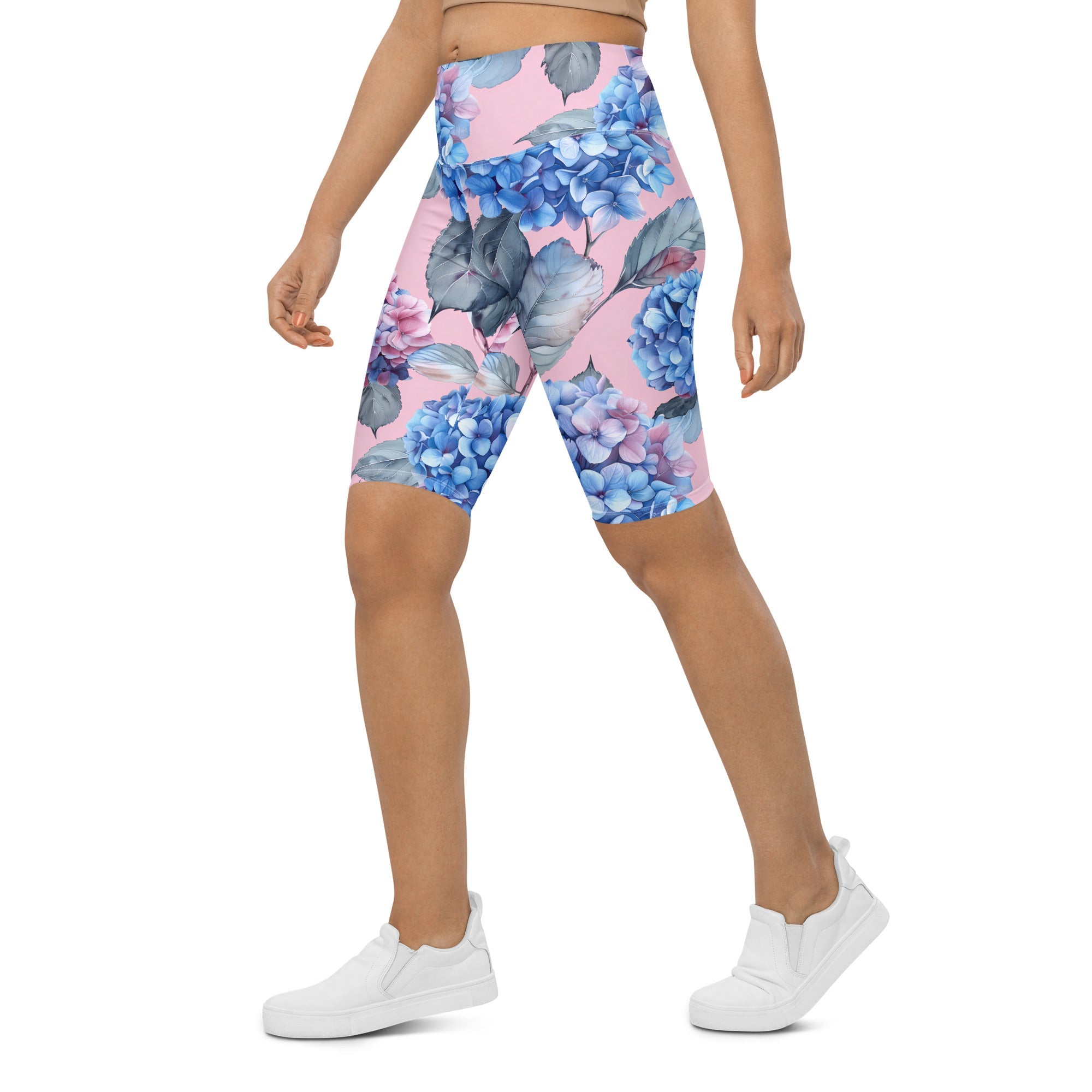 [Floral Bloom] Blushing Hydrangea Biker Shorts