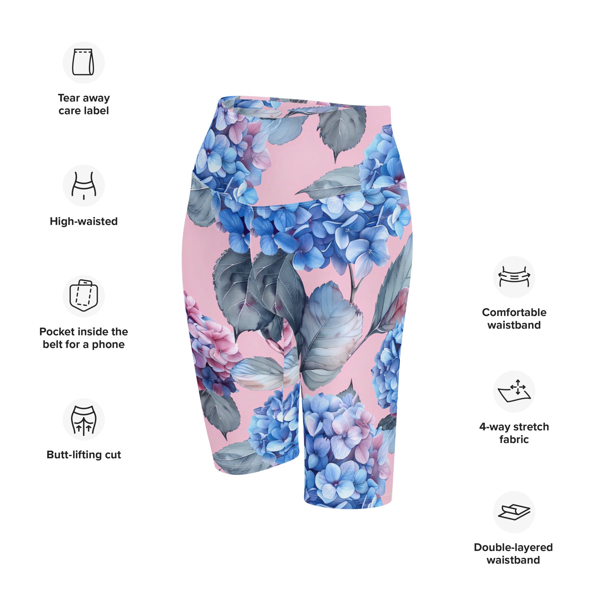 [Floral Bloom] Blushing Hydrangea Biker Shorts