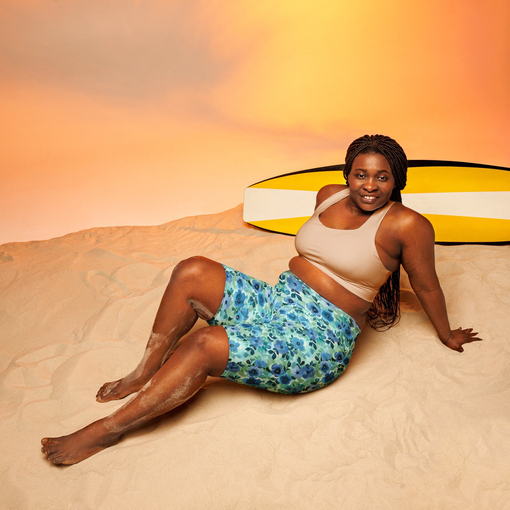 [Floral Bloom] Azure Meadow Biker Shorts