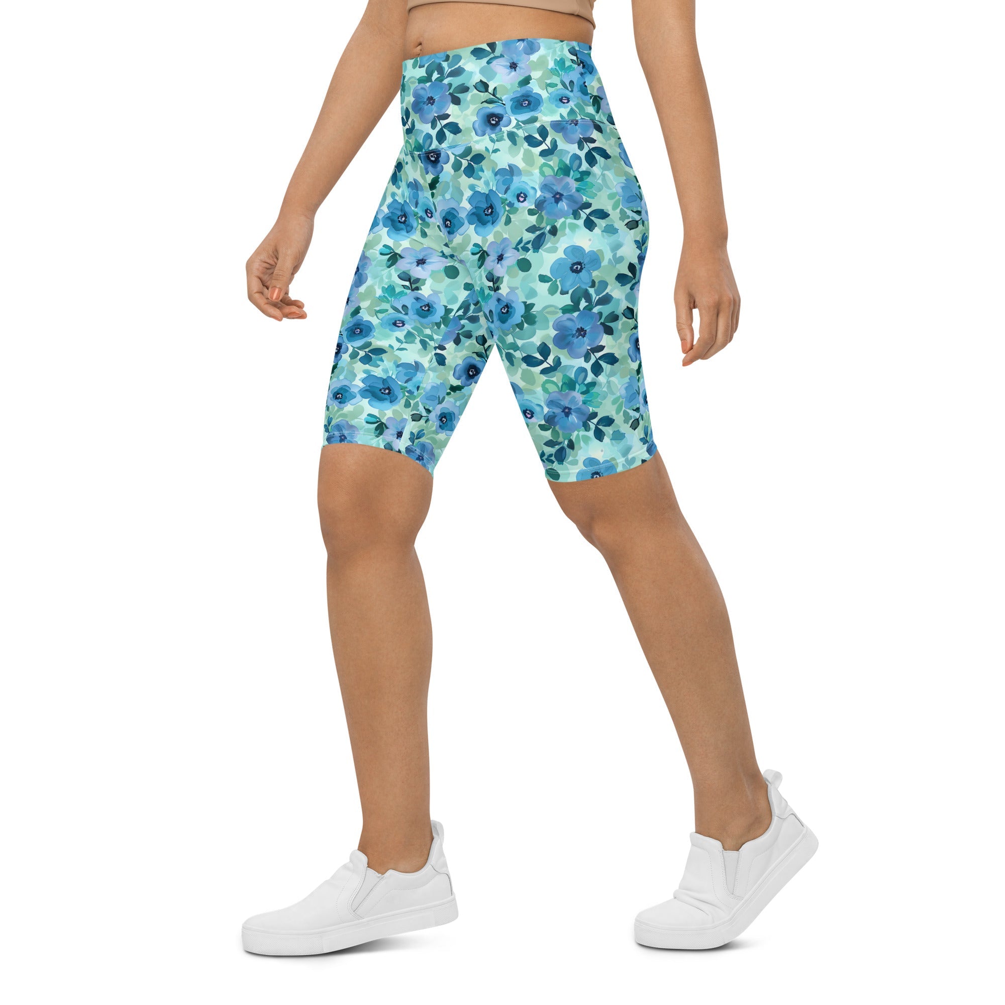 [Floral Bloom] Azure Meadow Biker Shorts