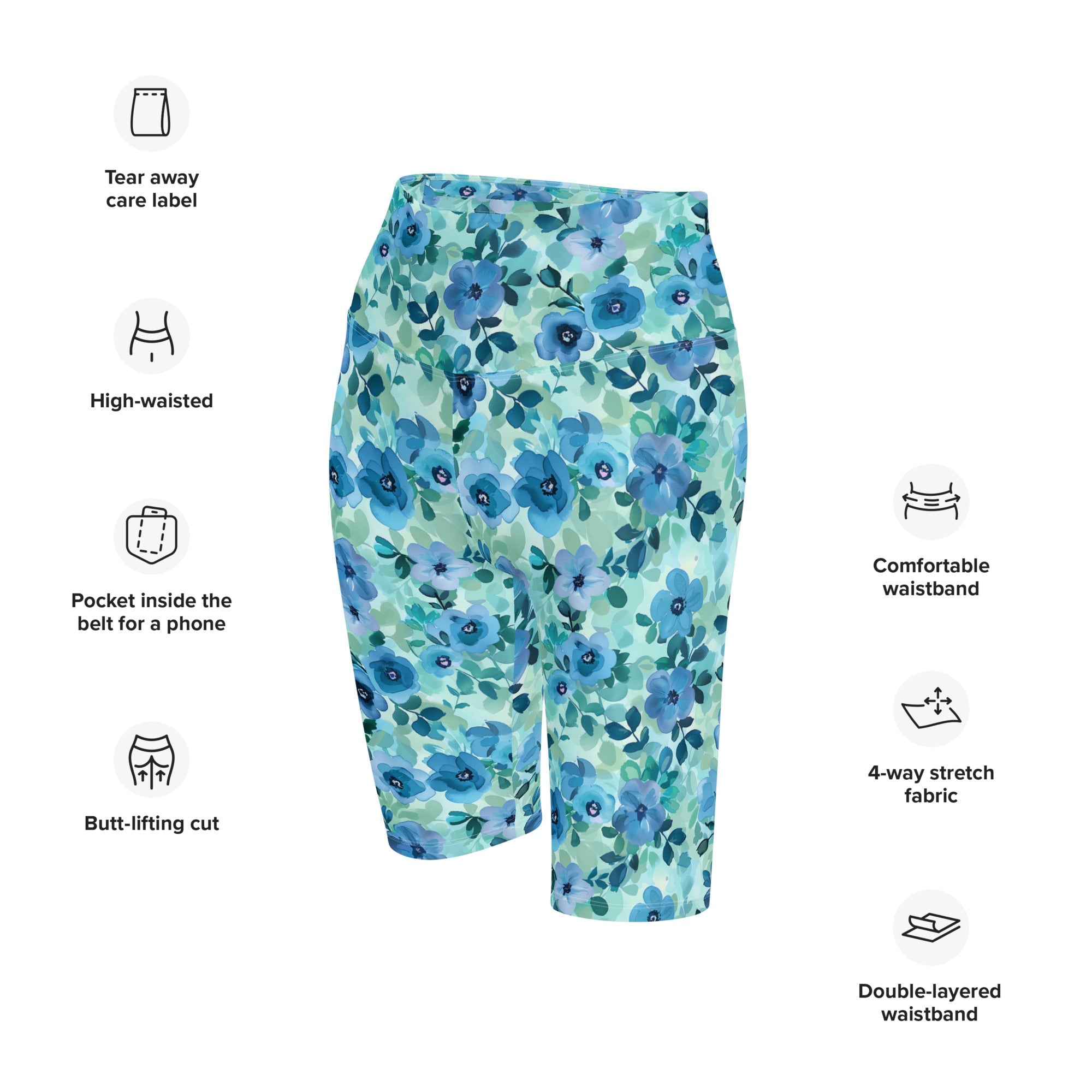 [Floral Bloom] Azure Meadow Biker Shorts