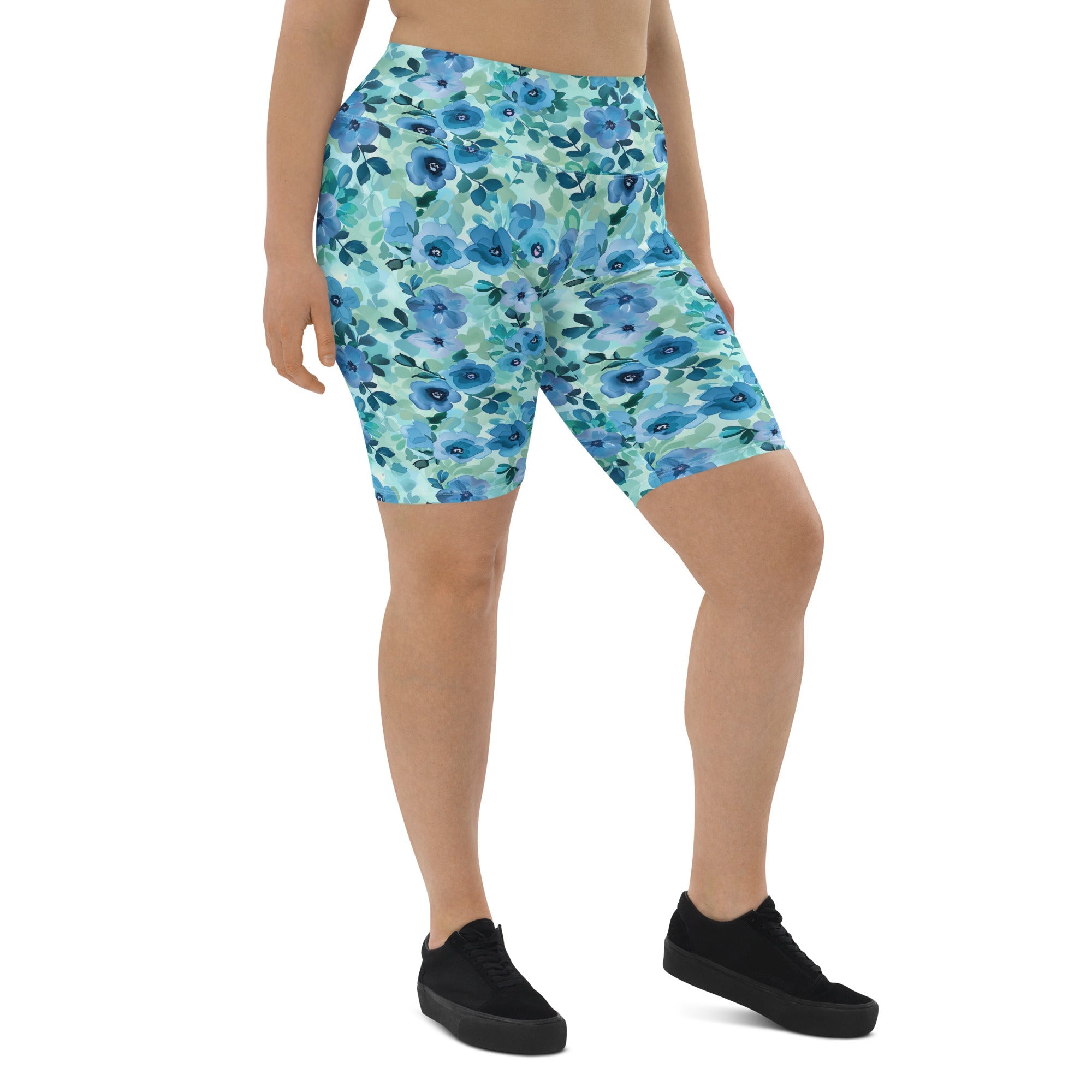 [Floral Bloom] Azure Meadow Biker Shorts