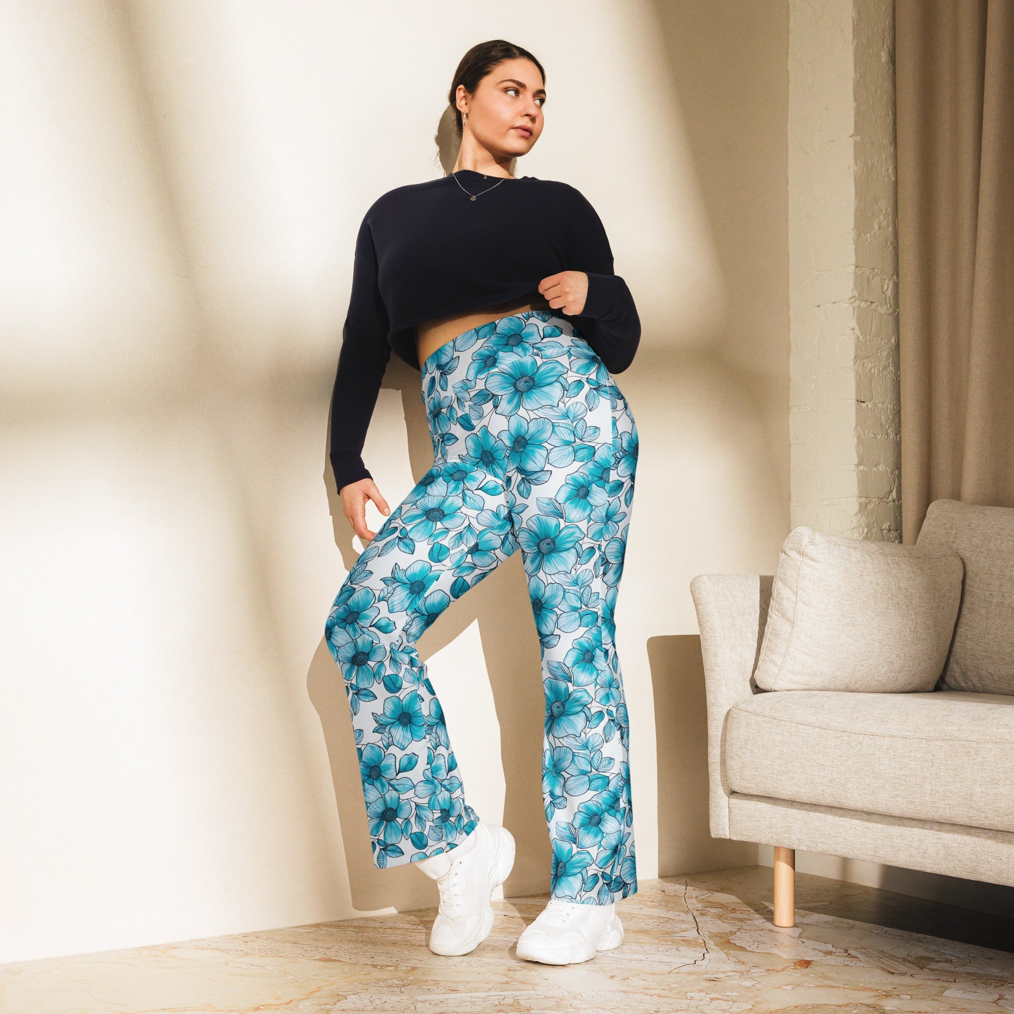 [Floral Bloom] Blue Mystique Flare leggings