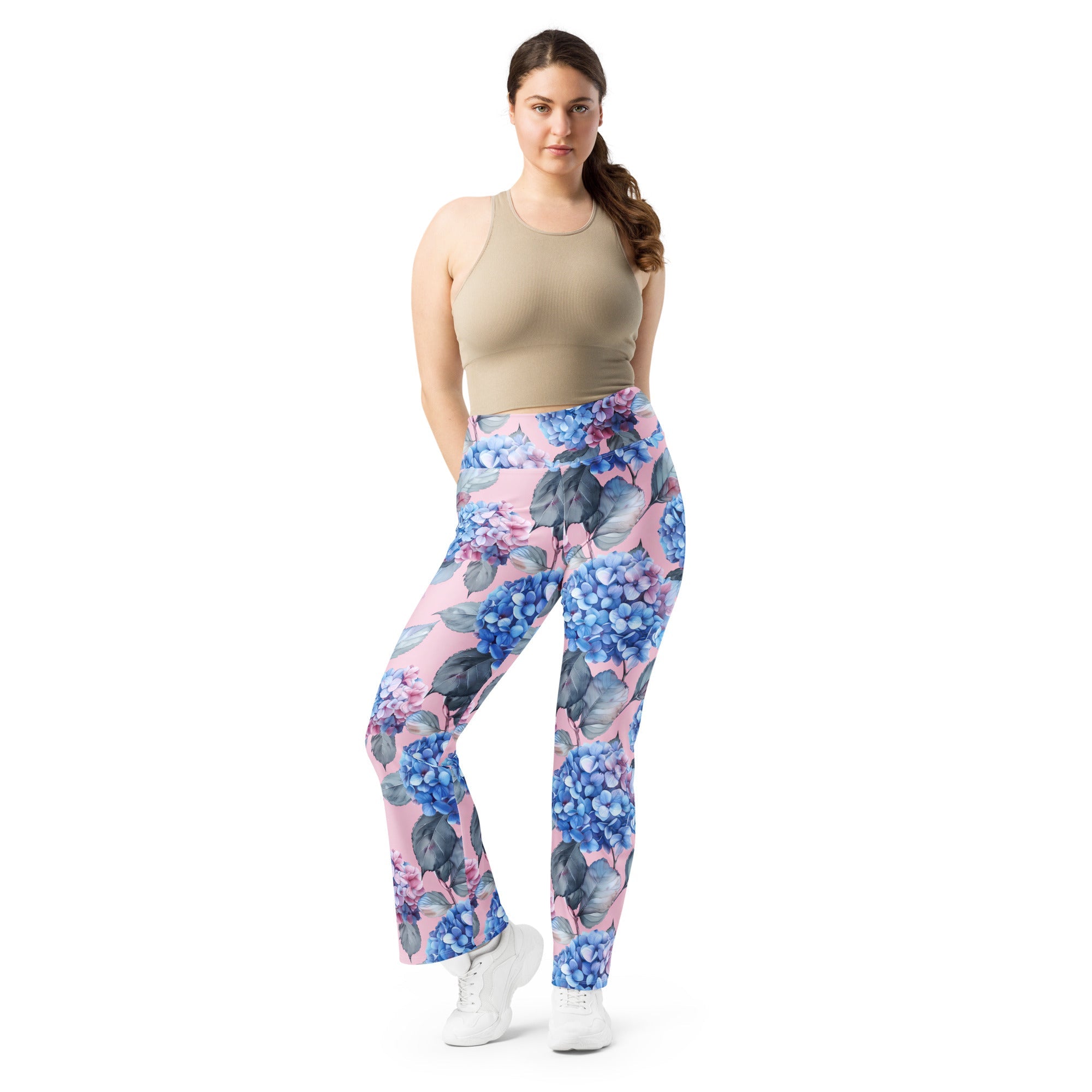 [Floral Bloom] Blushing Hydrangea Flare Leggings