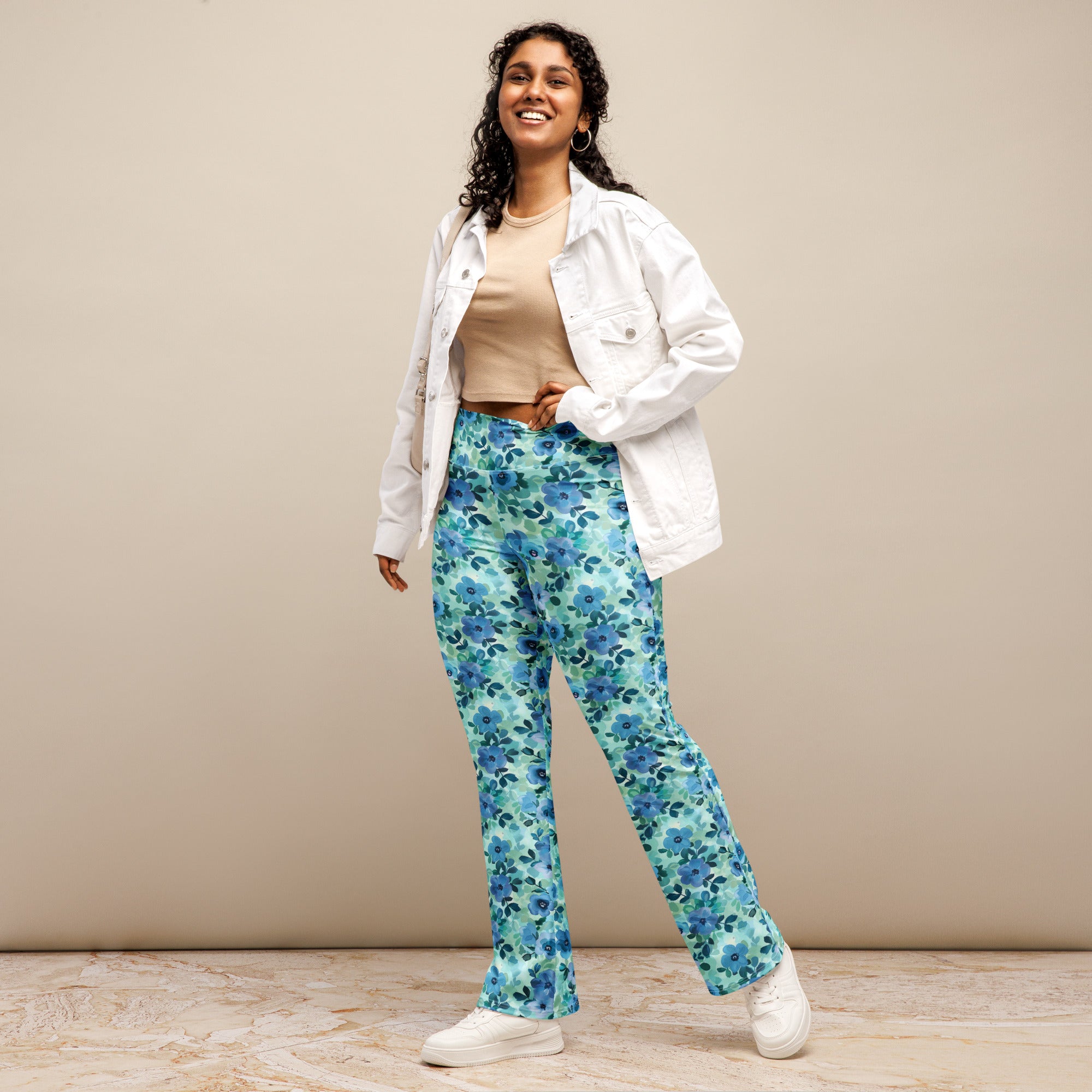 [Floral Bloom] Azure Meadow Flare leggings