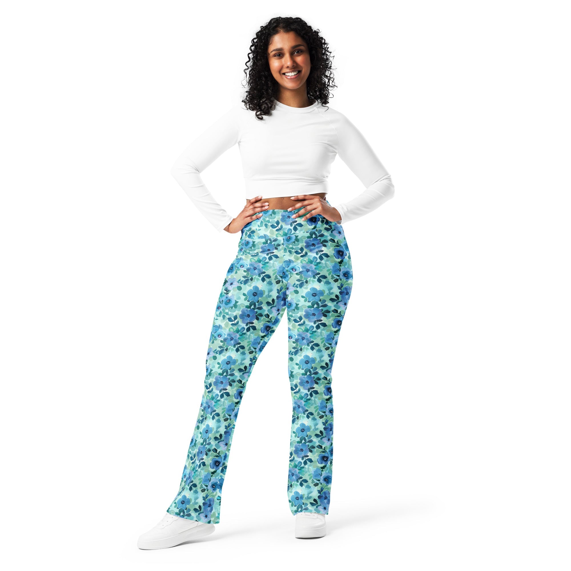 [Floral Bloom] Azure Meadow Flare leggings
