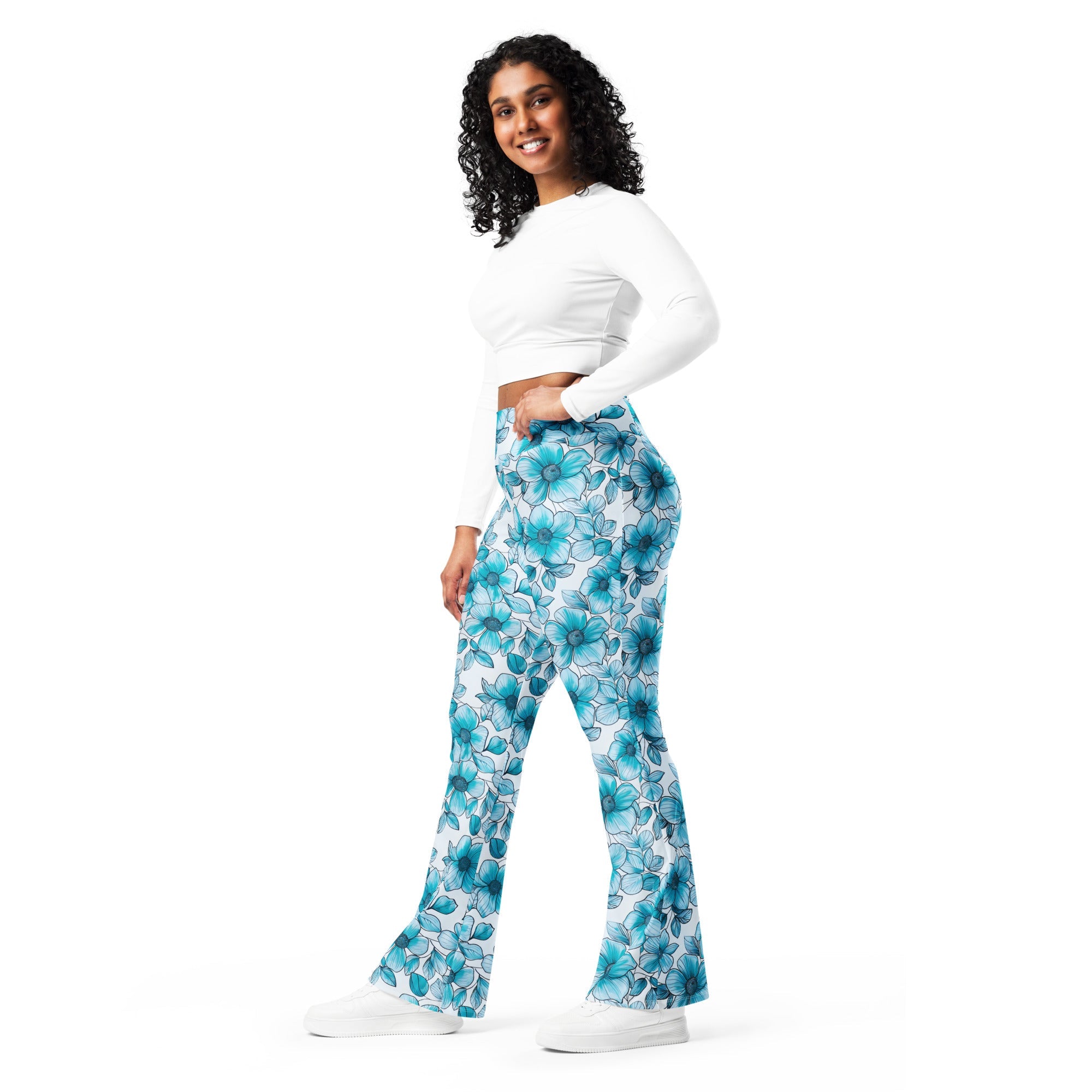 [Floral Bloom] Blue Mystique Flare leggings