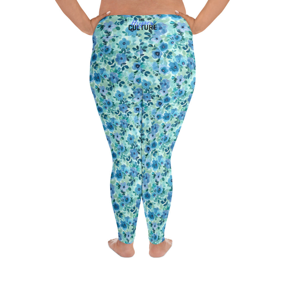 [Floral Bloom] Azure Meadow Plus Size Leggings