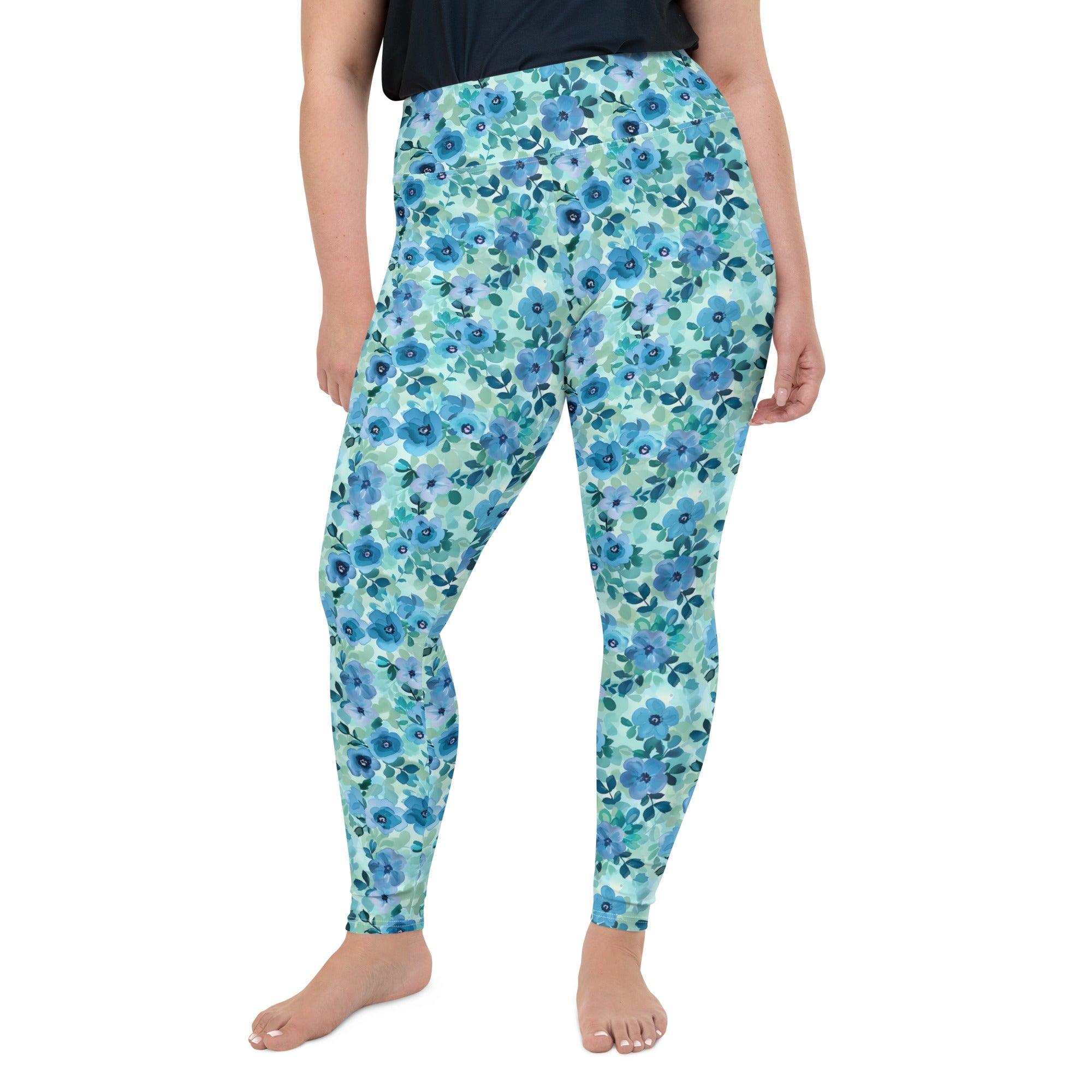 [Floral Bloom] Azure Meadow Plus Size Leggings