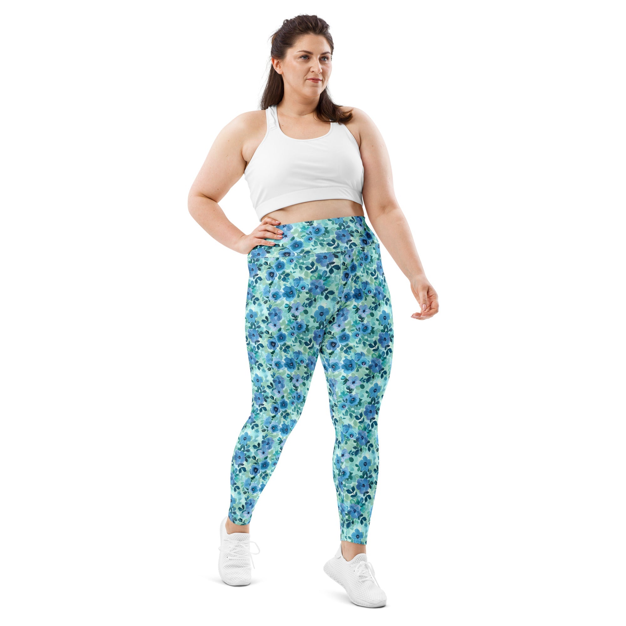 [Floral Bloom] Azure Meadow Plus Size Leggings