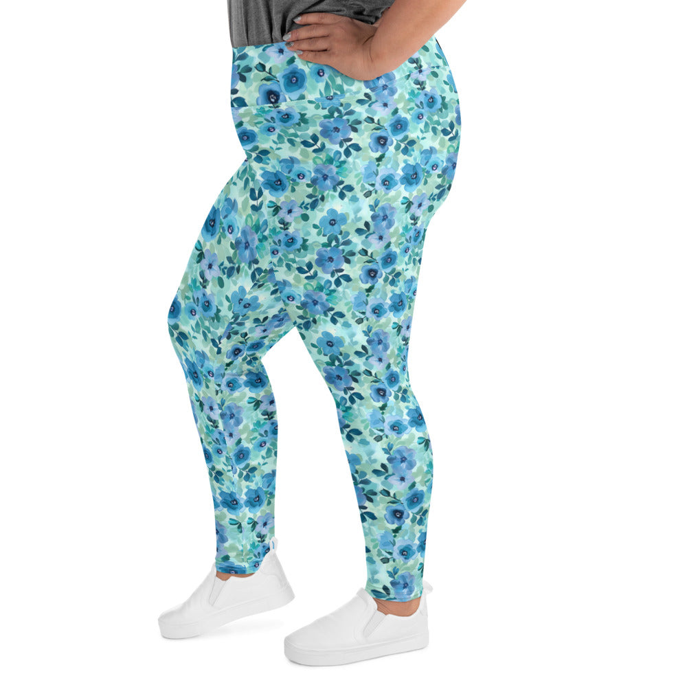 [Floral Bloom] Azure Meadow Plus Size Leggings