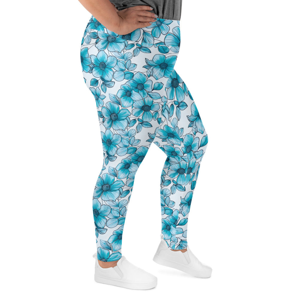 [Floral Bloom] Blue Mystique Plus Size Leggings