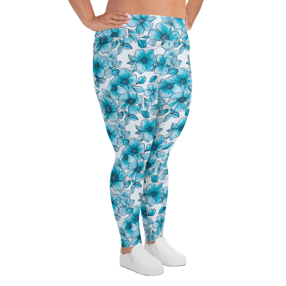 [Floral Bloom] Blue Mystique Plus Size Leggings