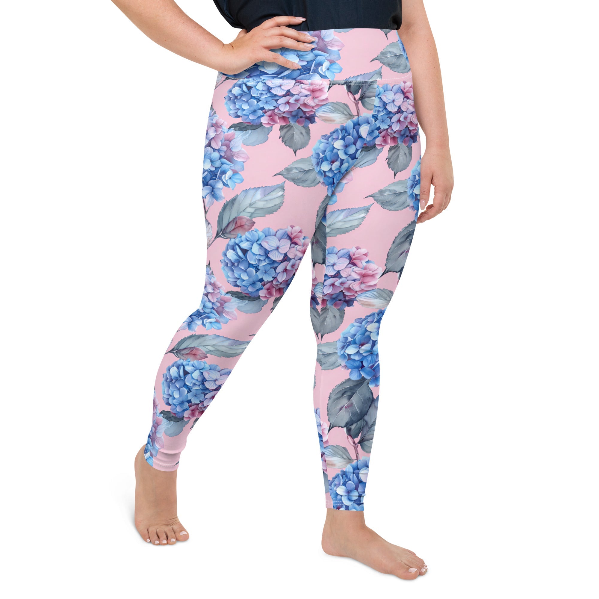[Floral Bloom] Blushing Hydrangea Plus Size Leggings