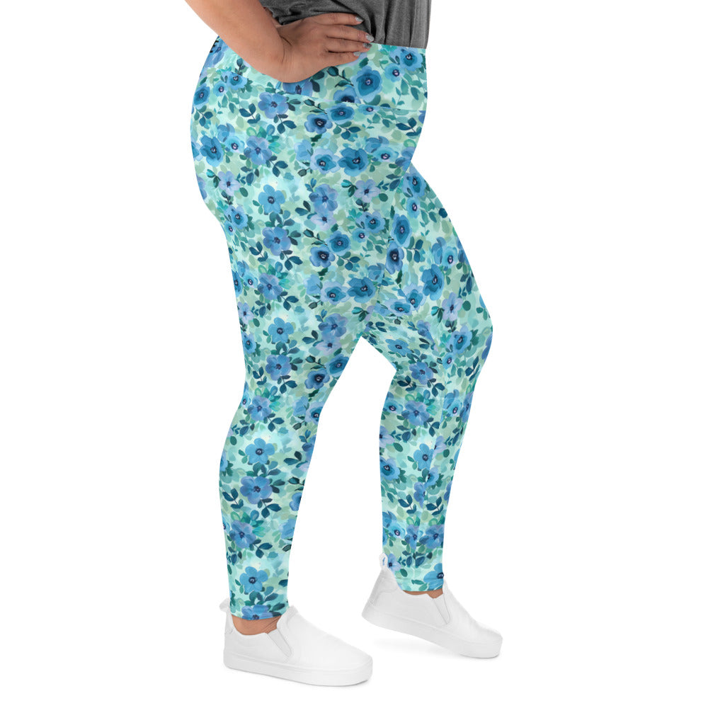 [Floral Bloom] Azure Meadow Plus Size Leggings