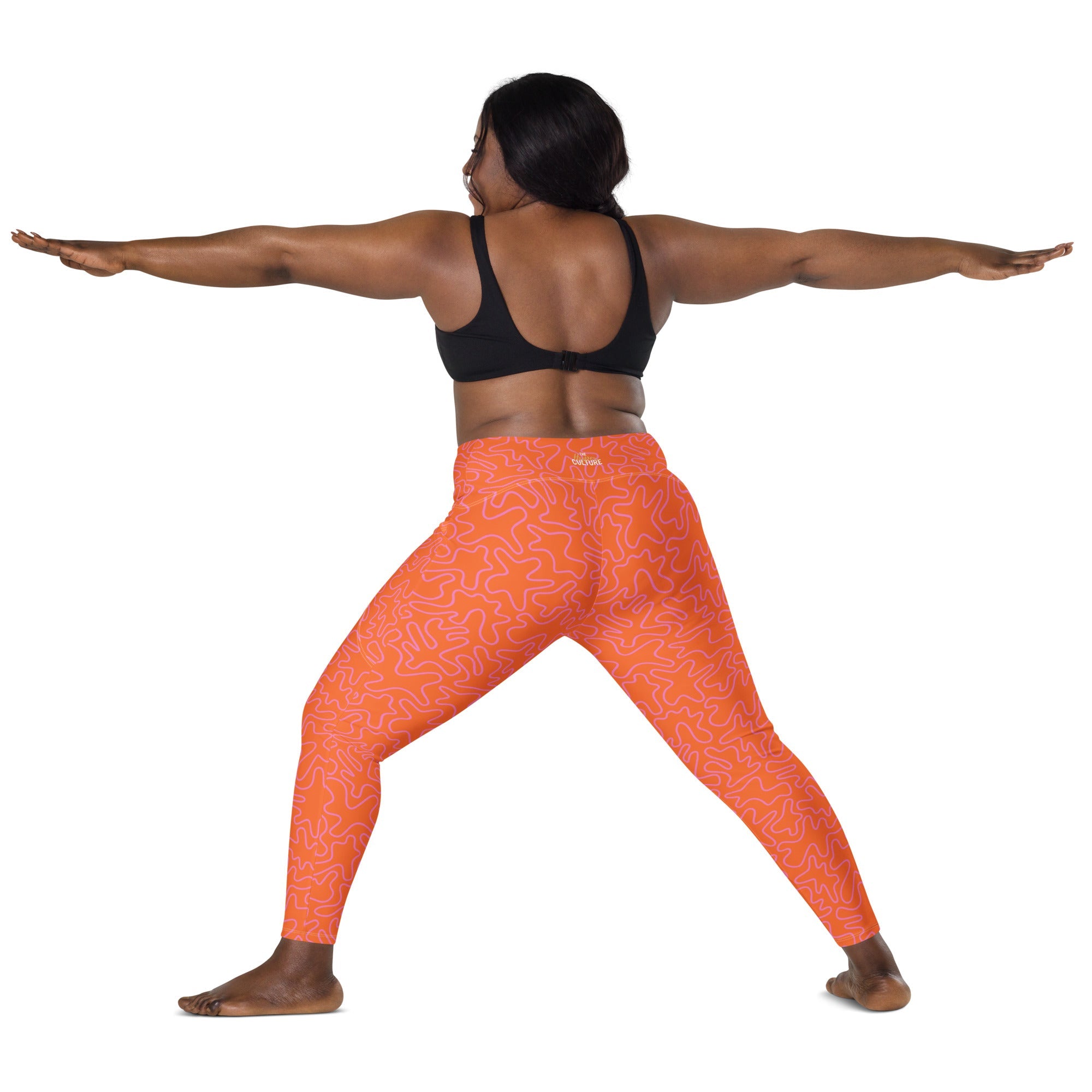 [GeoModa] Coral Crush Crossover Leggings with Pockets