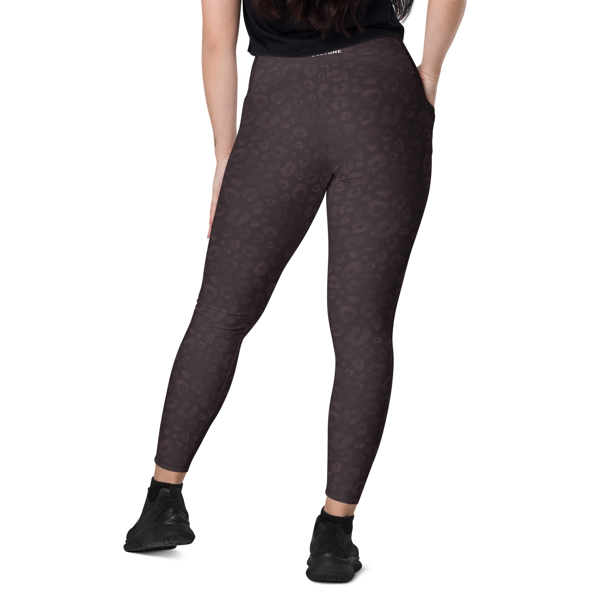 [Wild Side] Mocha Spots Crossover Leggings with Pockets