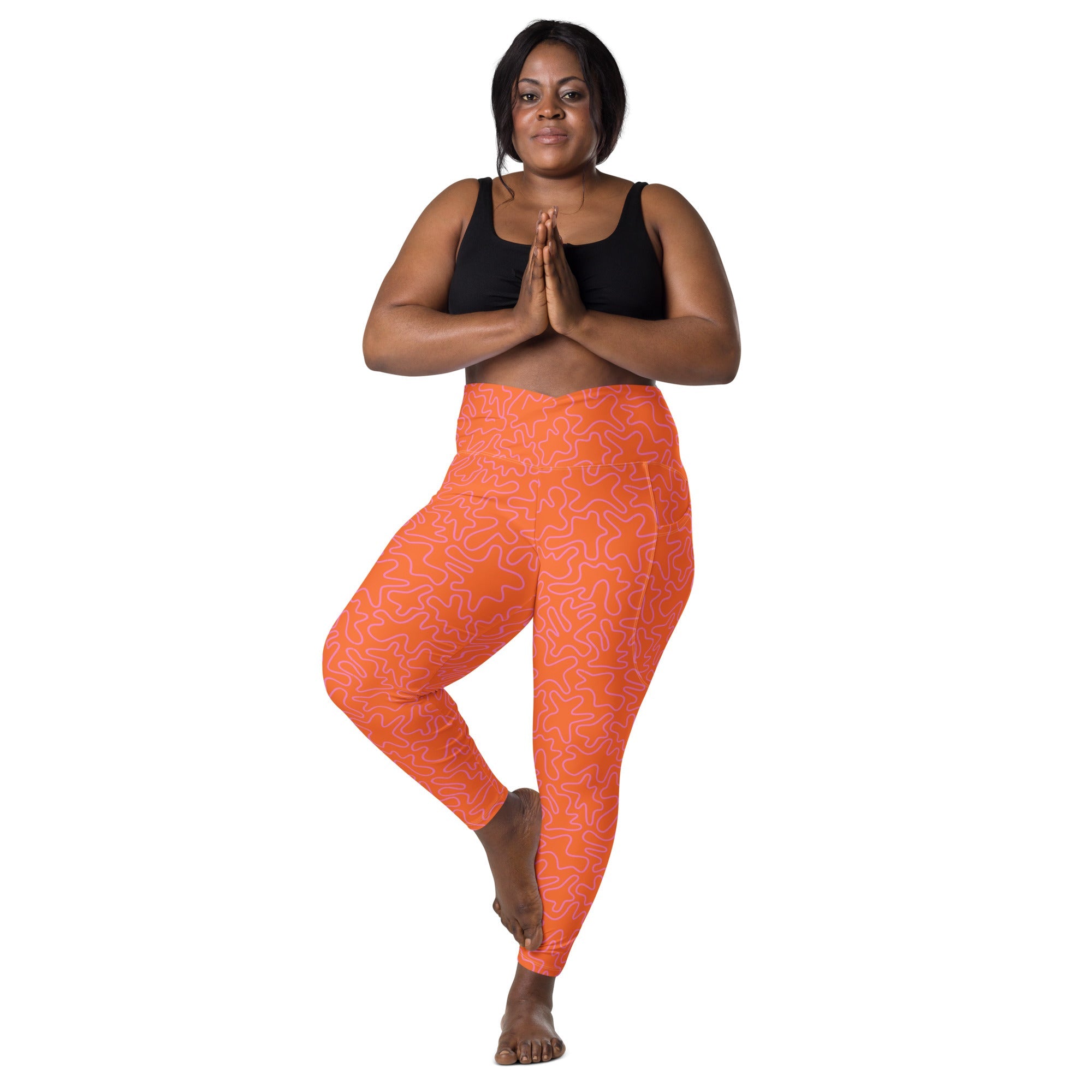 [GeoModa] Coral Crush Crossover Leggings with Pockets