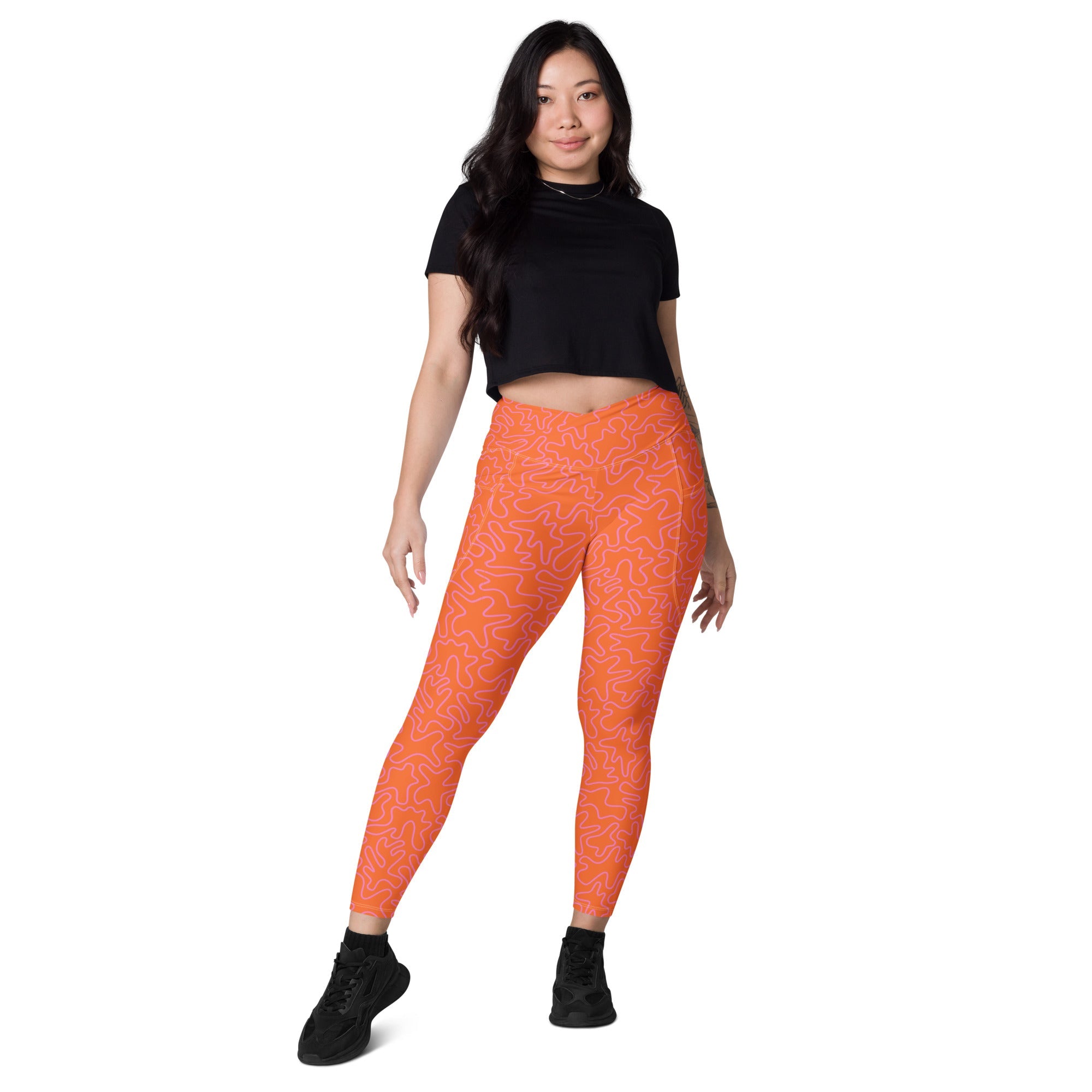 [GeoModa] Coral Crush Crossover Leggings with Pockets