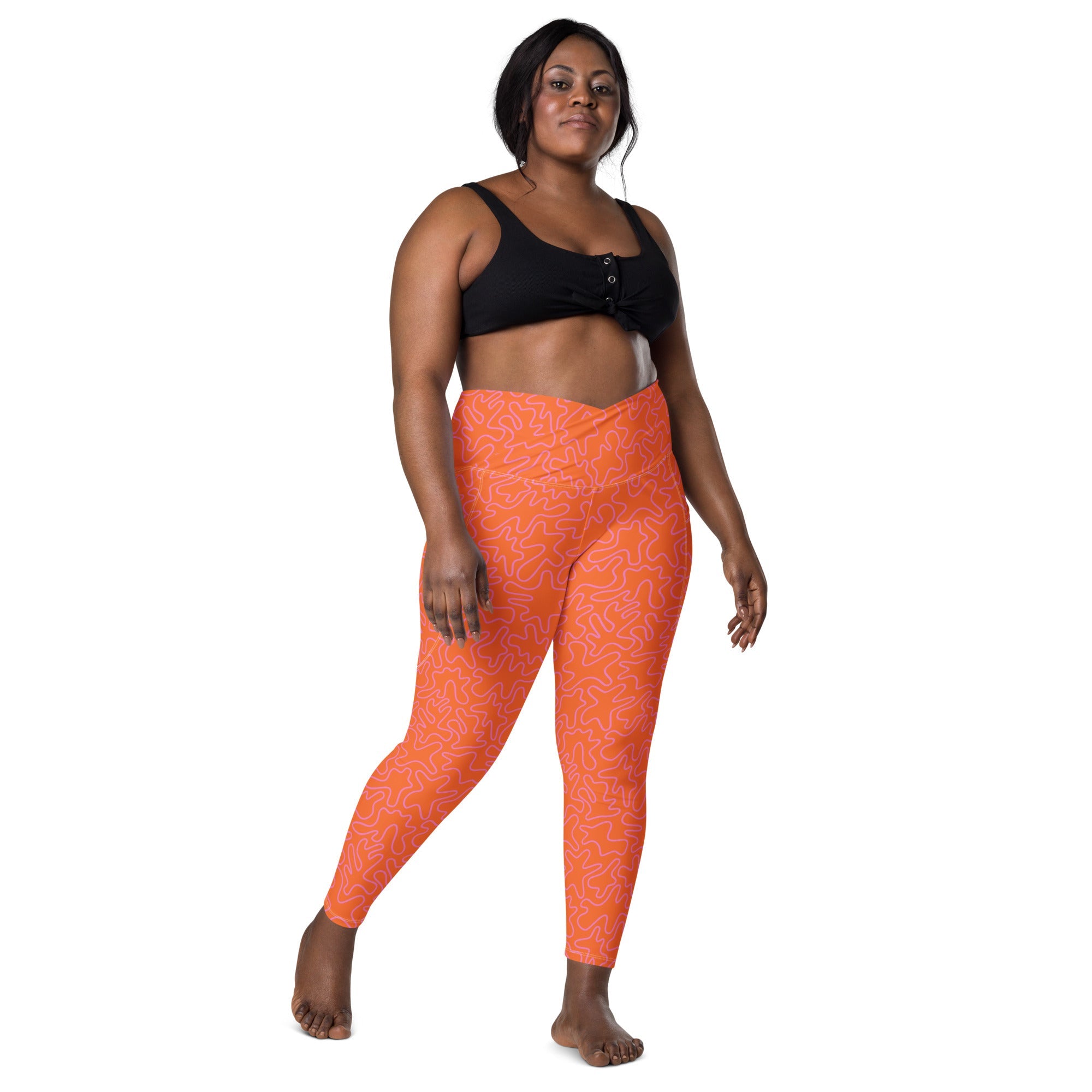 [GeoModa] Coral Crush Crossover Leggings with Pockets