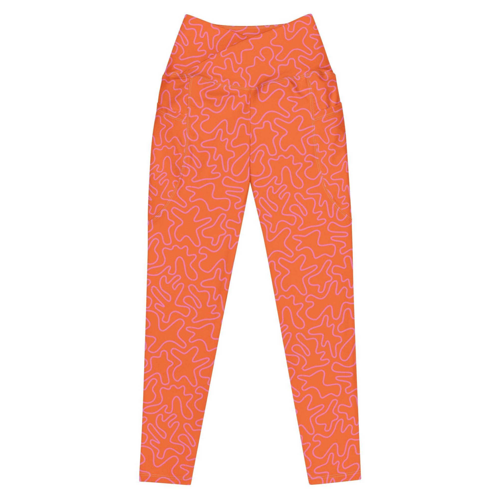 [GeoModa] Coral Crush Crossover Leggings with Pockets