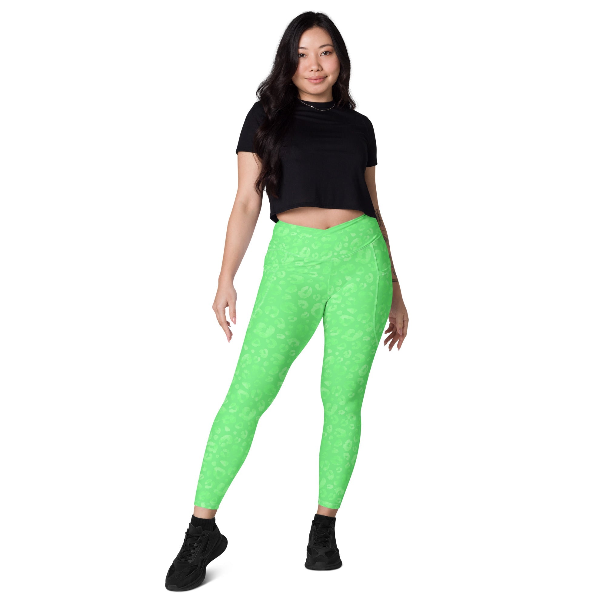 [Wild Side] Green Safari Crossover Leggings with Pockets