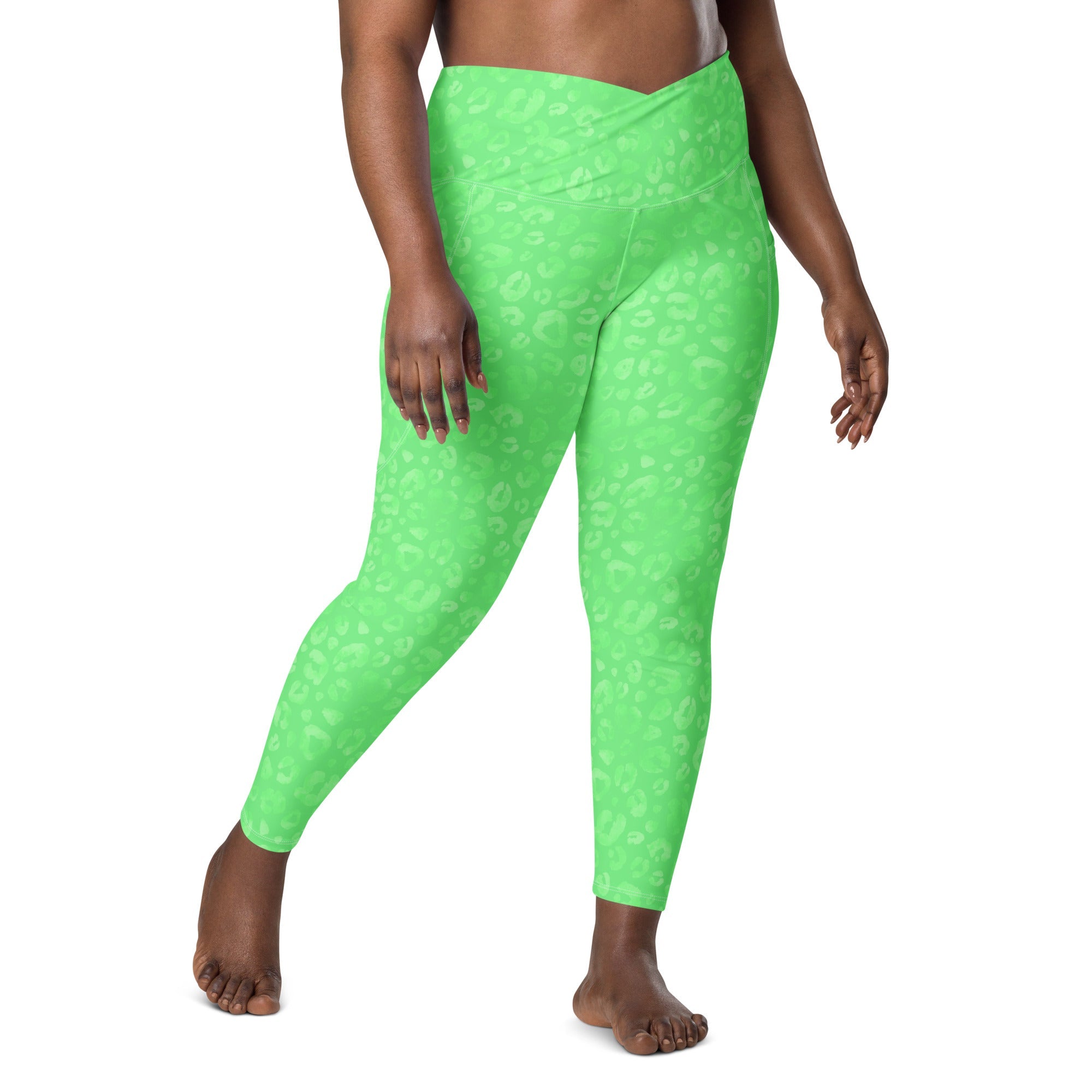 [Wild Side] Green Safari Crossover Leggings with Pockets