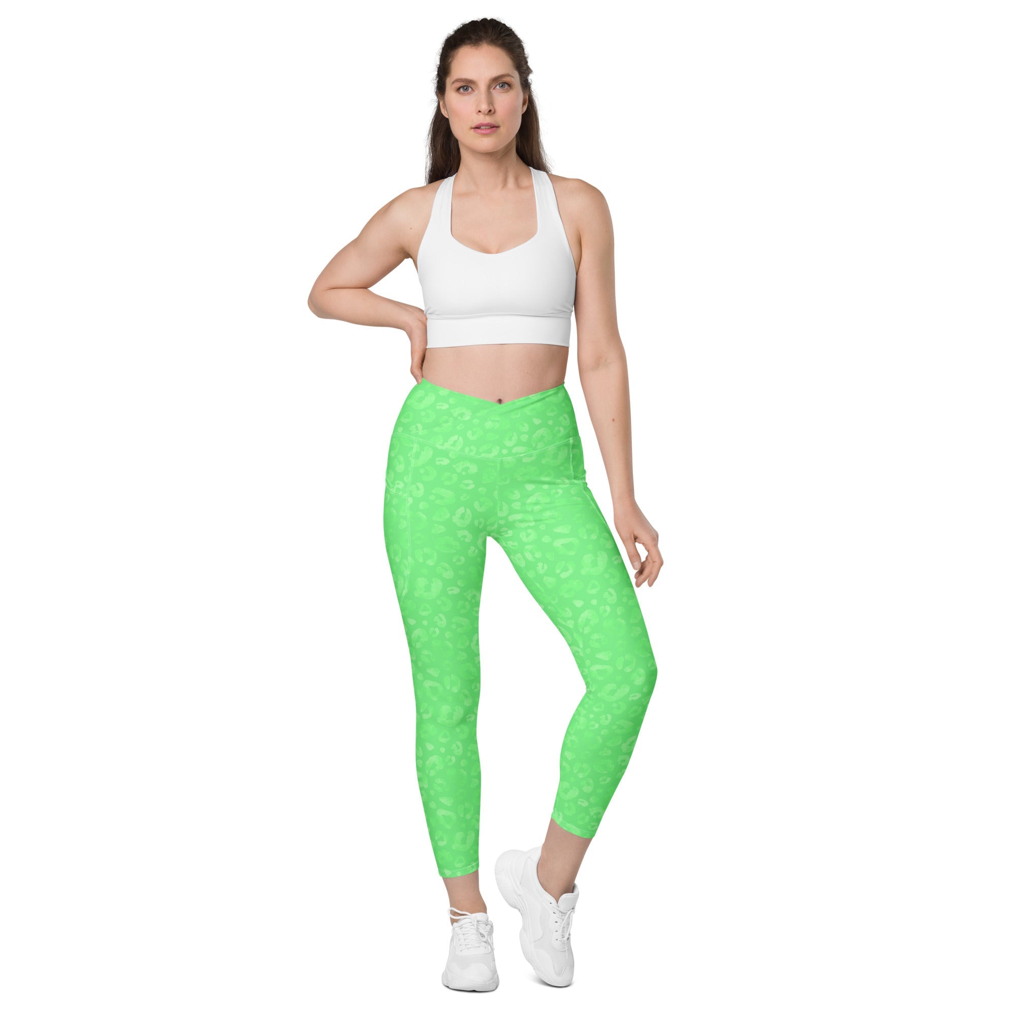[Wild Side] Green Safari Crossover Leggings with Pockets