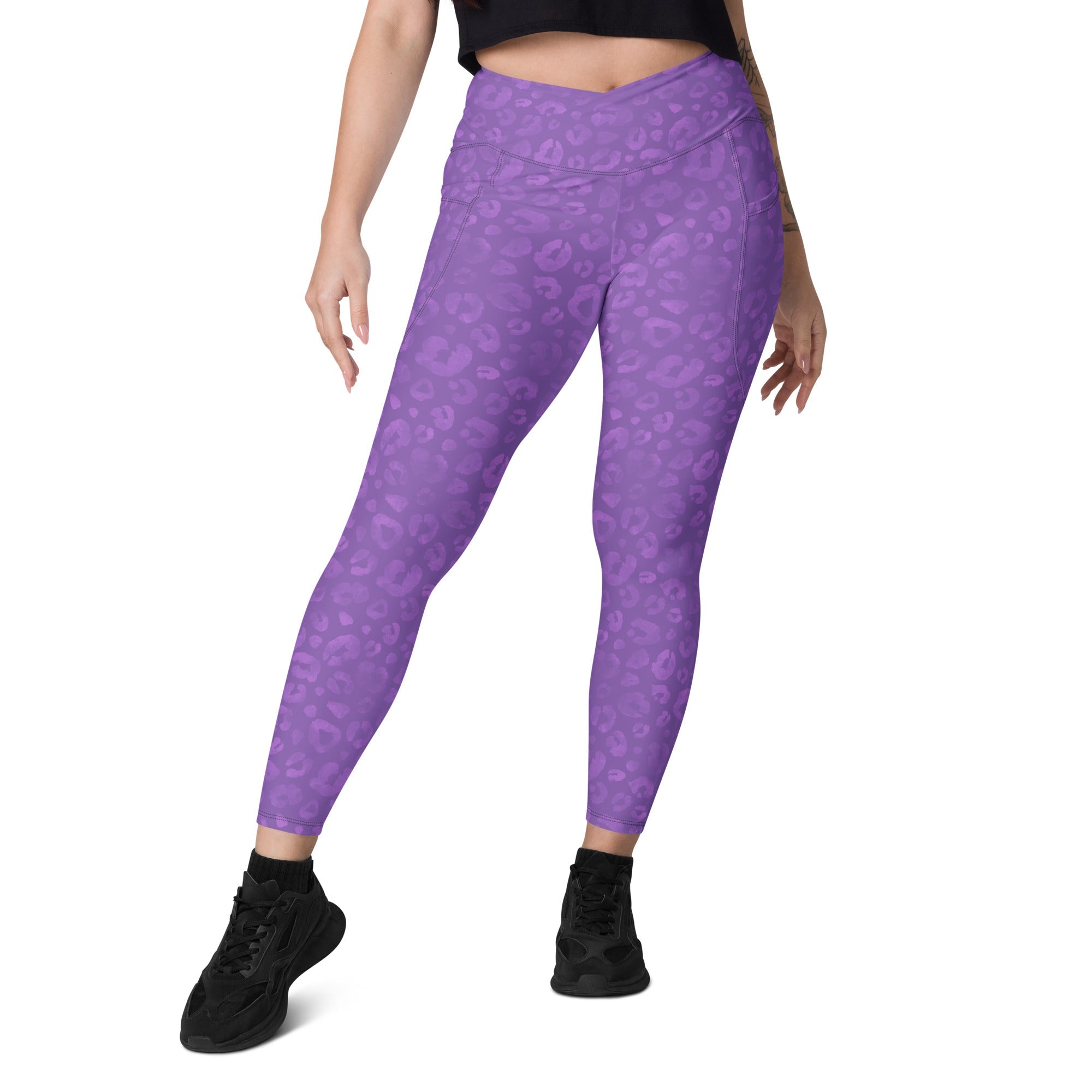 [Wild Side] Purple Roar Crossover Leggings with Pockets