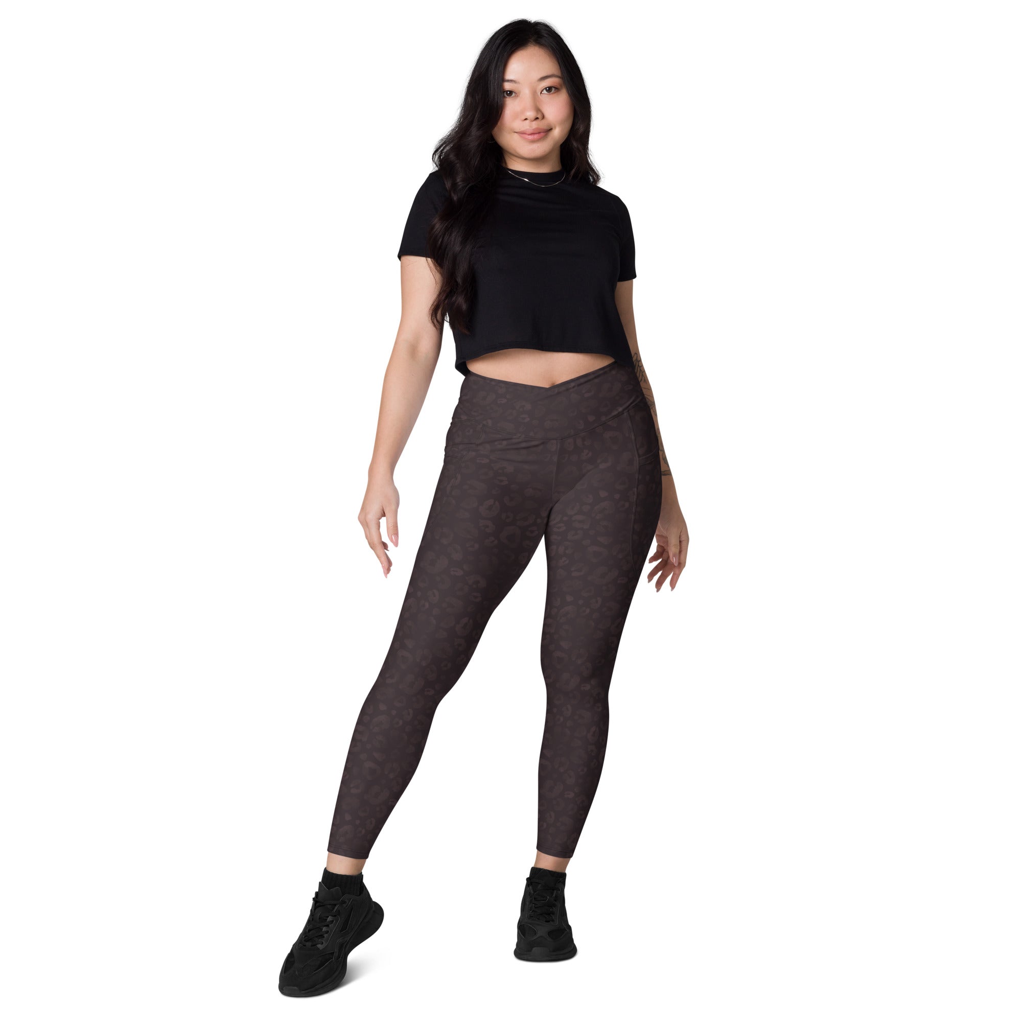 [Wild Side] Mocha Spots Crossover Leggings with Pockets