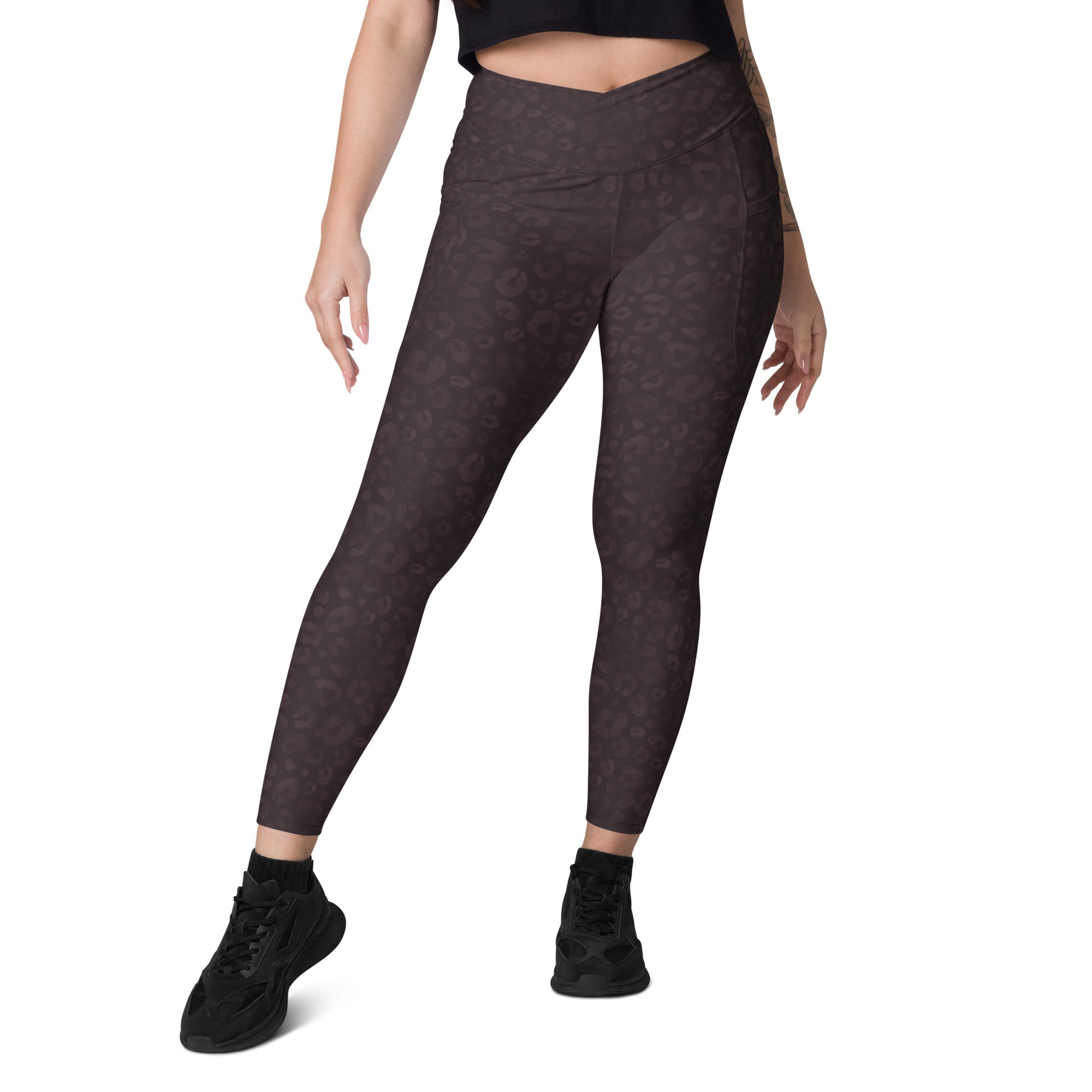 [Wild Side] Mocha Spots Crossover Leggings with Pockets