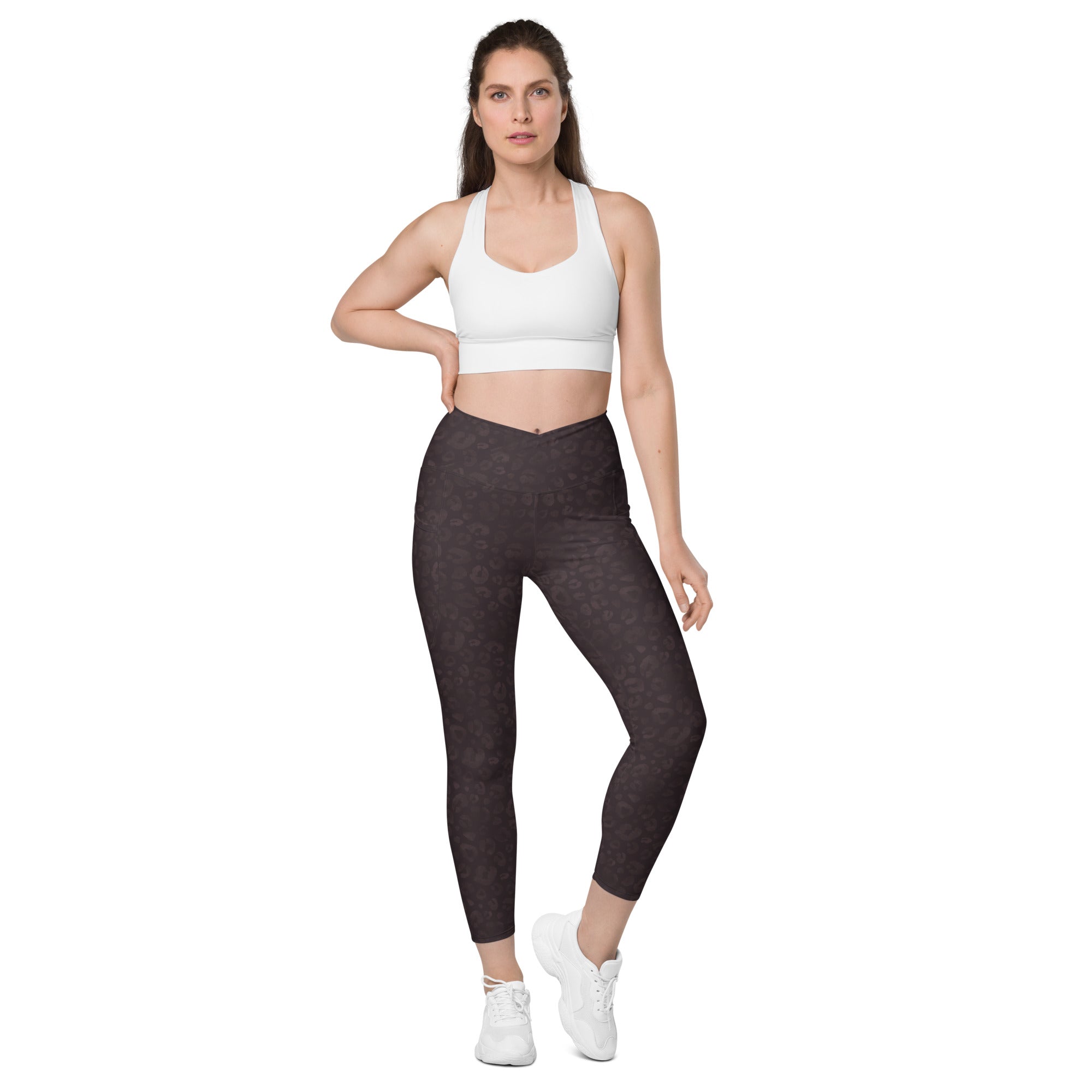[Wild Side] Mocha Spots Crossover Leggings with Pockets