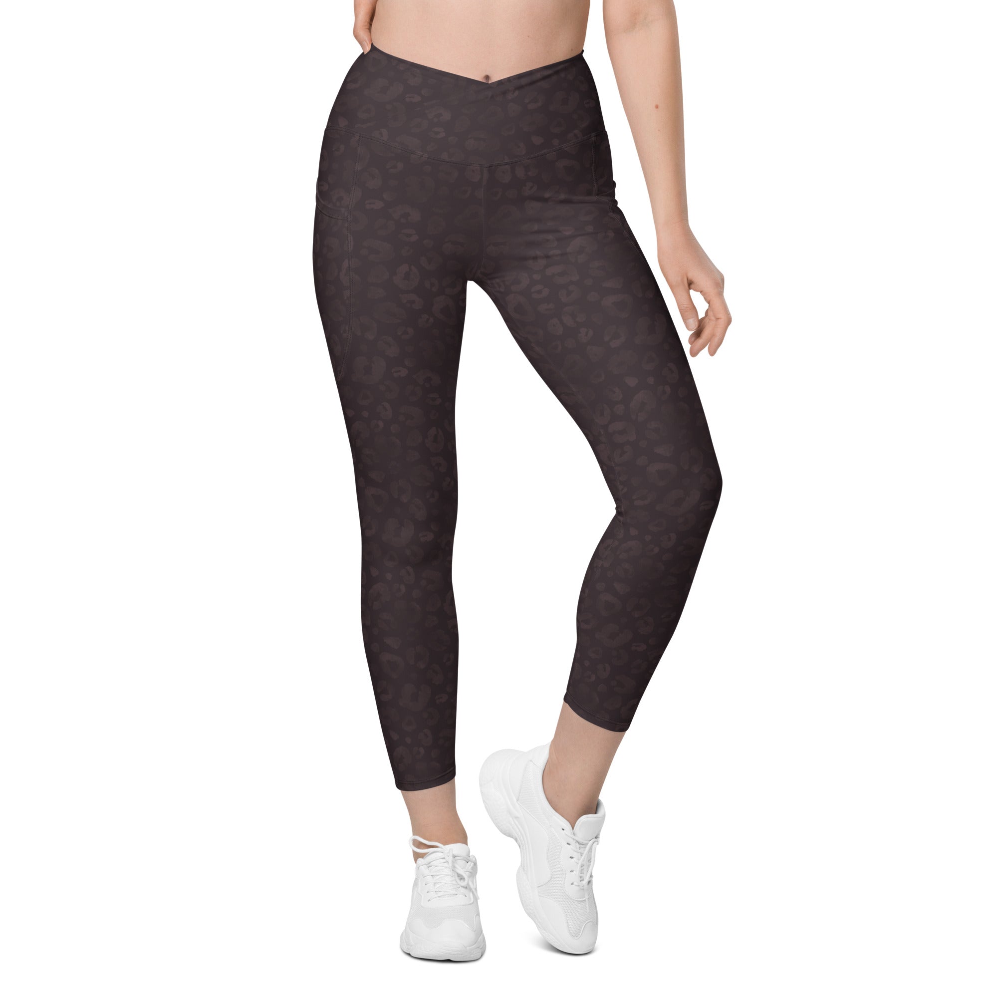 [Wild Side] Mocha Spots Crossover Leggings with Pockets